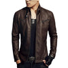 LNREAL Men's Synthetic Leather Jackets Solid Slim Stand Collar Zipper Fashion Coat